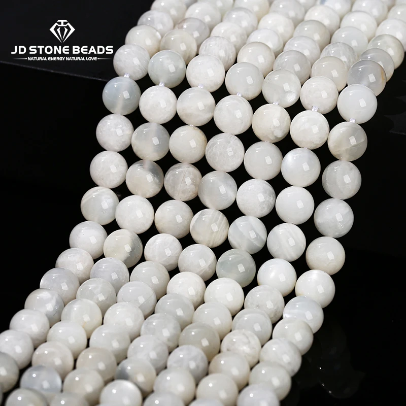 3A الحجر الطبيعي الأبيض Moonstone حبة فاصل فضفاض مستدير لامعة حبة 6 8 10 مللي متر لصنع المجوهرات عقد دي اي واي سوار الإكسسوار