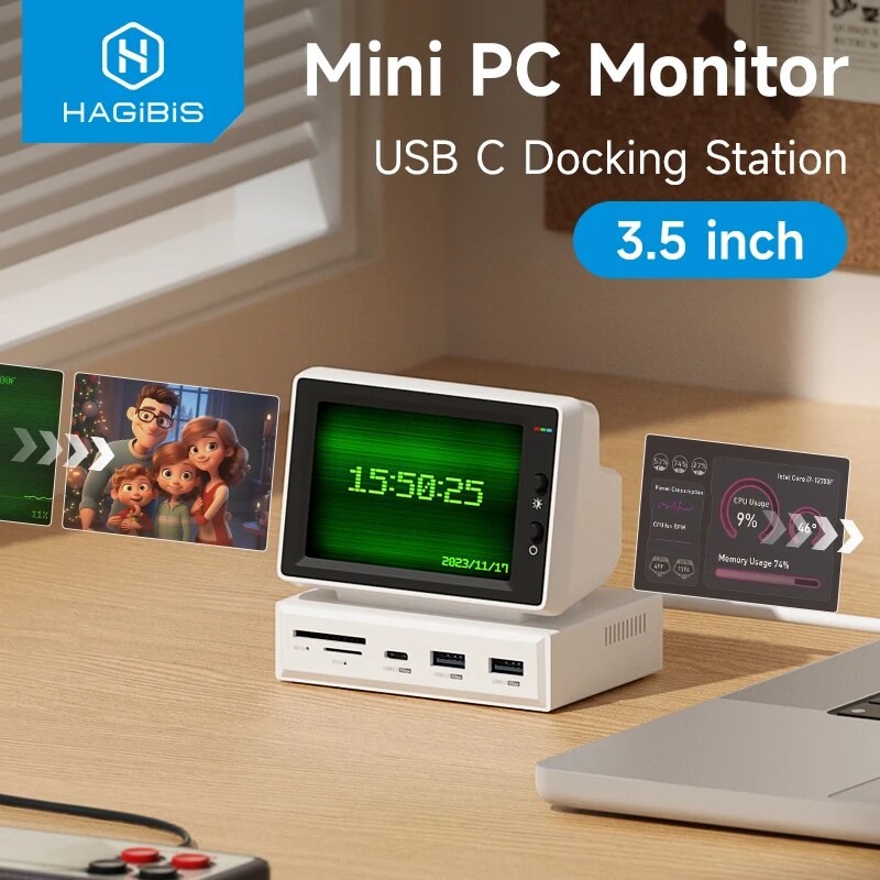 Hagibis 3.5 بوصة IPS شاشة صغيرة AIDA64 كمبيوتر صغير CPU RAM HDD شاشة عرض البيانات شاشة فرعية مع USB C Hub لأجهزة الكمبيوتر المحمول ماك بوك