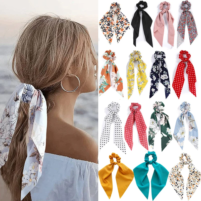 وشاح الشعر توك شعر الشيفون الأزهار Scrunchie العصابات الشعر ذيل حصان حامل Scrunchy العلاقات خمر اكسسوارات للنساء الفتيات