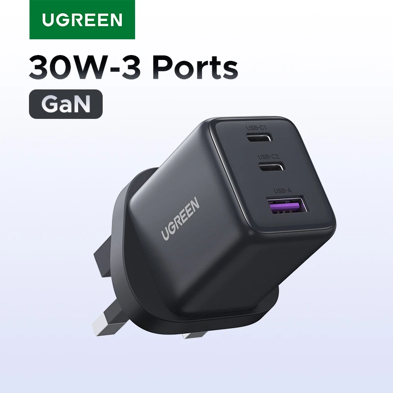 【قابس المملكة المتحدة】UGREEN 20W 30W GaN شاحن Mini PD 3.0 USB C شاحن الهاتف آيفون 16 15 14 Pro سامسونج S25 Xiaomi اللوحي iPad Air