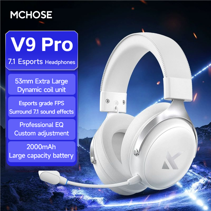 سماعات ألعاب MCHOSE V9 Pro 2.4G BT5.3 سماعة رأس BT5.3 لاسلكية 7.1 FPS سماعات صوت محيطي مع ميكروفون للحد من الضوضاء