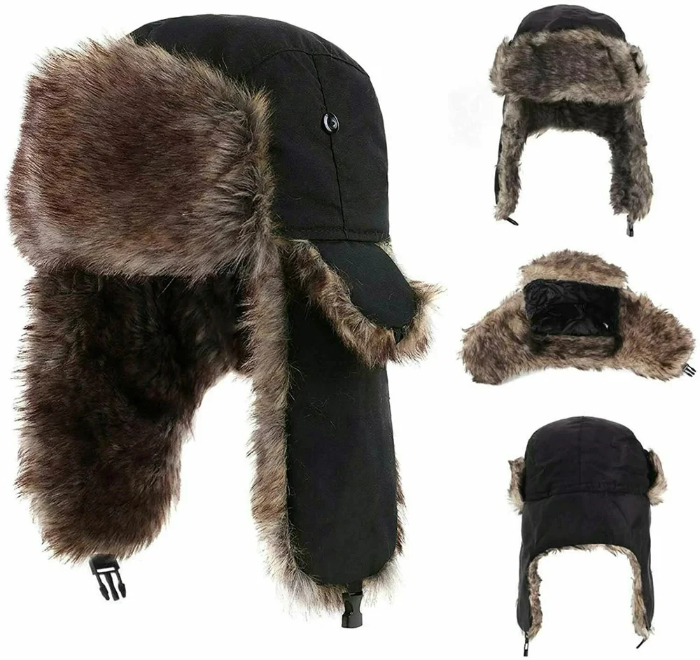 قبعة Ushanka Trapper الشتوية للرجال، قبعة أذن جندي روسي، غطاء أذن