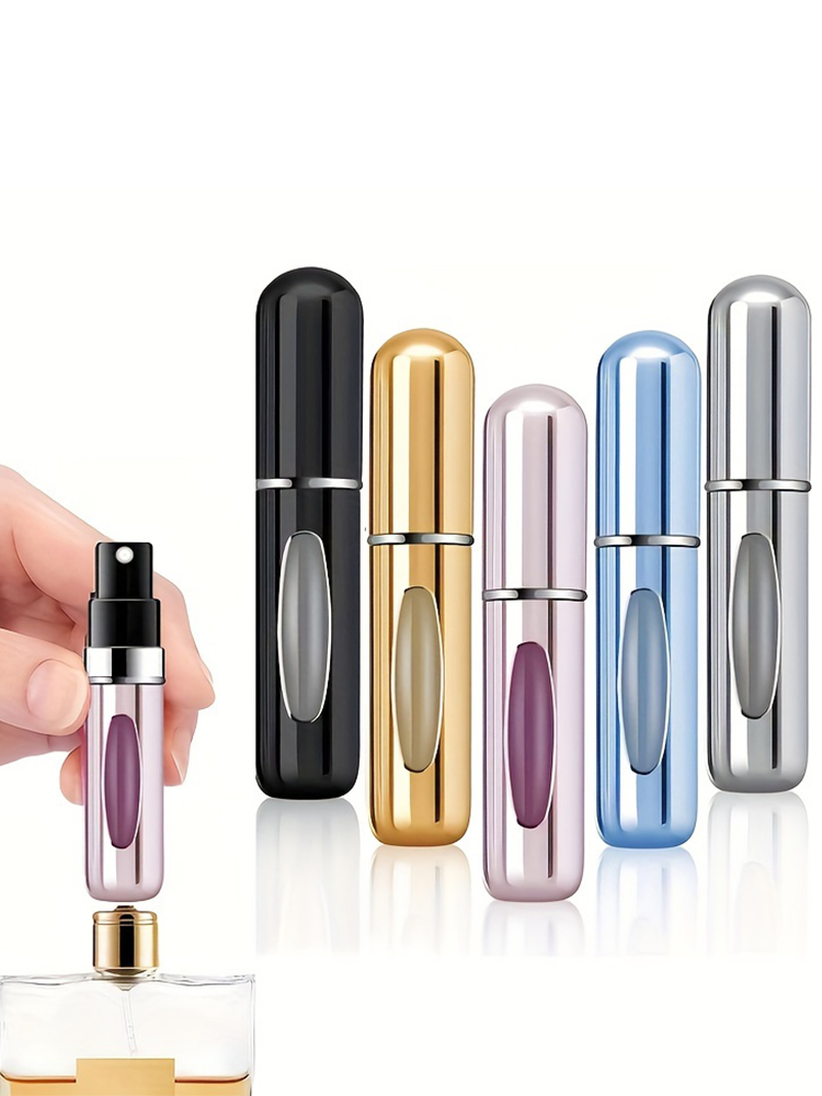 5 زجاجات عطر قابلة لإعادة الملء سعة 5 مل، زجاجات رذاذ عطر صغيرة، علبة مضخة رذاذ عطر قابلة لإعادة الملء، زجاجات رذاذ عطر فارغة محمولة مناسبة للسفر للنساء والرجال