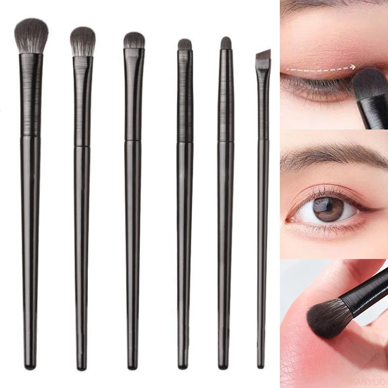 6 قطع مجموعة فرش مكياج العين السوداء الاحترافية للكونتورينج و ظل العين و eyeliner فرش قابلة للنقل لتقليب التجميل أداة جمال وجهية