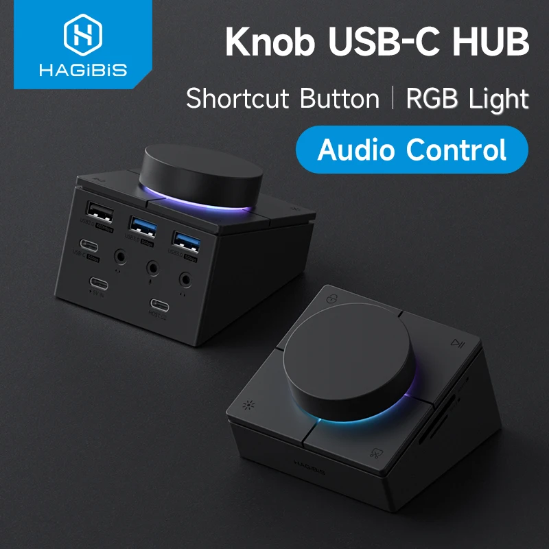 Hagibis مقبض USB C Hub مع أزرار الاختصار Type-C محطة إرساء تعديل مستوى الصوت وحدة تحكم سطح المكتب 2.5G RJ45 لماك بوك
