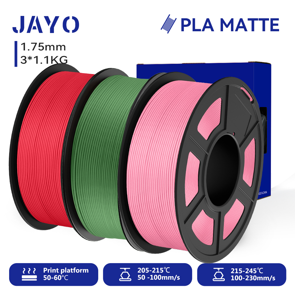 JAYO خيوط طابعة ثلاثية الأبعاد PLA ماتي 1.75 مللي متر خيوط ثلاثية الأبعاد بدقة PLA 1.1 كجم مواد طباعة ثلاثية الأبعاد ناعمة غير لامعة