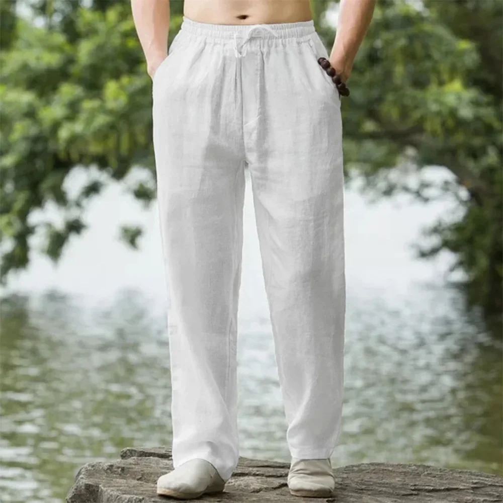 جديد الرجال بناطيل الشواطئ ركض موضة القطن الكتان Sweatpants سراويل تقليدية هاواي عطلة فضفاضة الربيع/الصيف طويل M-4XL