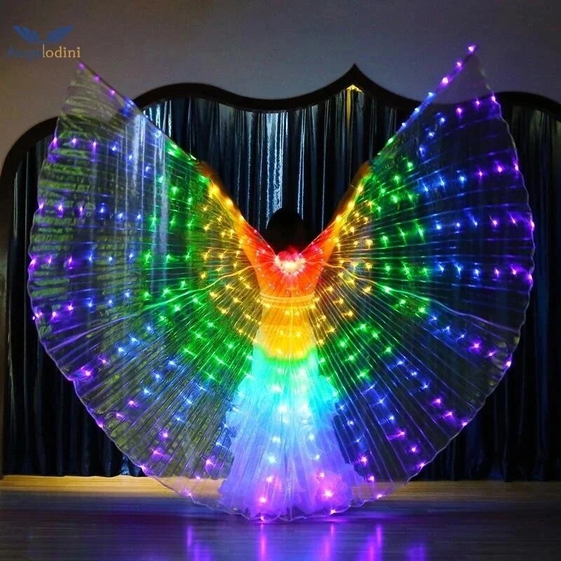Angelodini LED أجنحة الكبار الأطفال زي كيب السيرك مصباح ليد مضيئة ازياء عرض الحفلات Led إيزيس أجنحة Dancewear