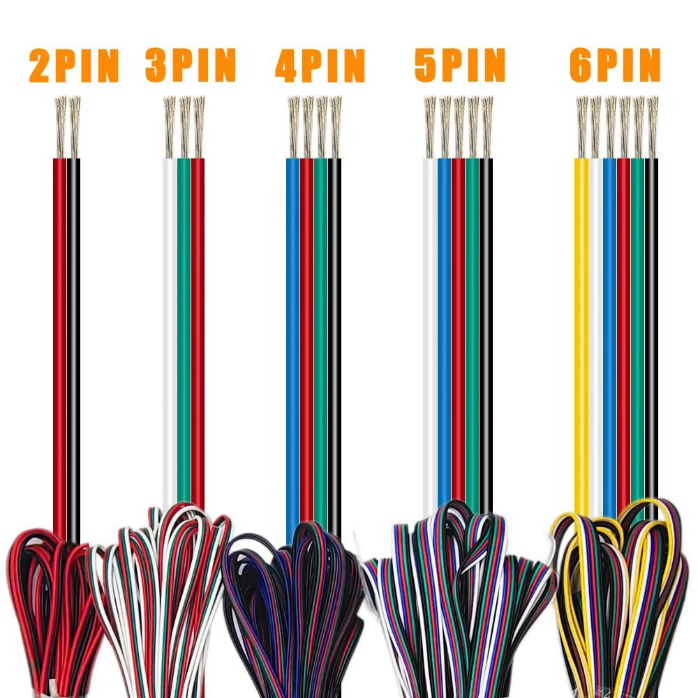 1 متر/5 متر/10 متر 2PIN 3PIN 5PIN 6PIN LED سلك كابل 22AWG الأسلاك الكهربائية تمديد ل WS2812B WS2811 5050 RGB RGBW LED قطاع الضوء