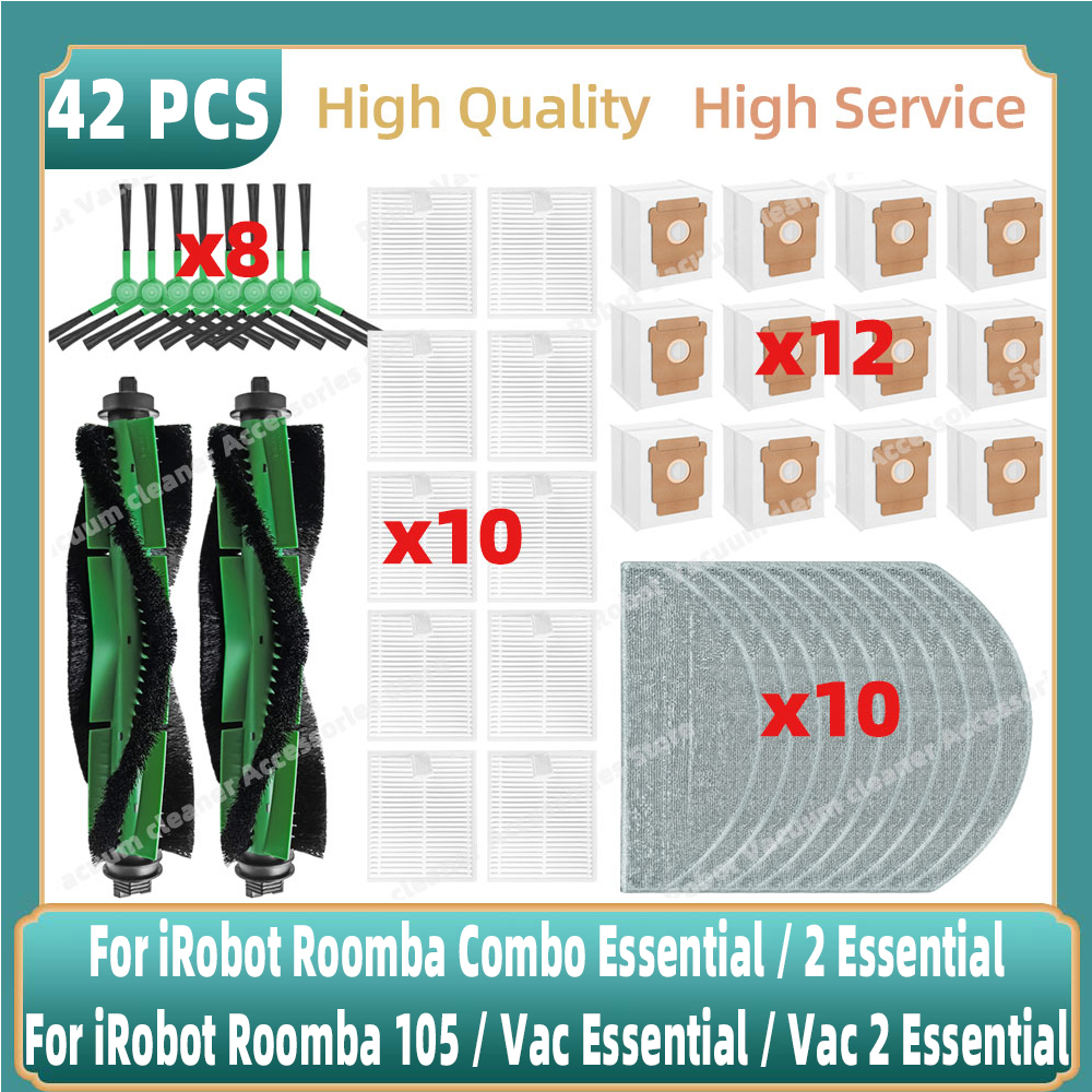 متوافق مع iRobot Roomba 105 Combo، Roomba Combo Essential / 2 فرشاة جانبية رئيسية أساسية، أجزاء ممسحة كيس الغبار