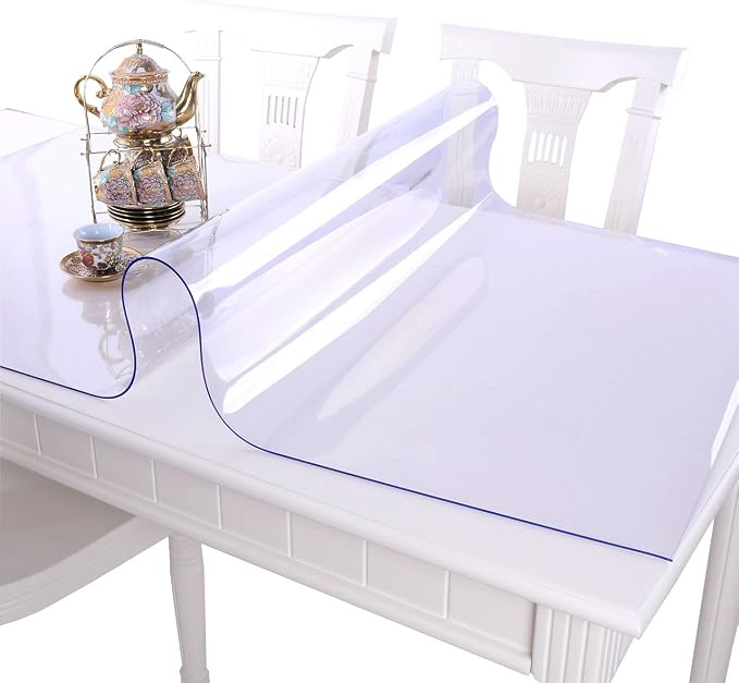غطاء طاولة 48x71 بوصة سمك 1.5 ملم شفاف حامي مكتب مستطيل مطاط PVC مقاوم للماء وسهل التنظيف