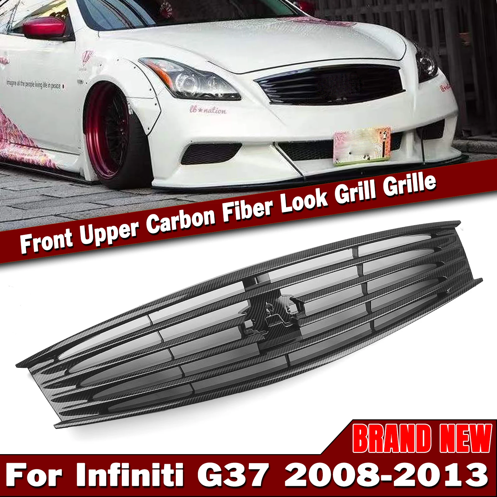 شبكة أمامية للسيارة شواية المصد العلوي شبكة شبكية لسيارة إنفينيتي G37 2 باب 2008-2013 وQ60 كوبيه 2014-2015