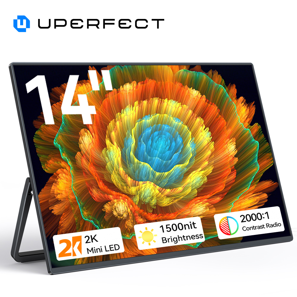 شاشة UPERFECT UColor M1 مقاس 14 بوصة 2.5K 2560 × 1600 شاشة LED صغيرة 1600P شاشة غير لامعة 1500nits شاشة LCD لمصممي هاتف الكمبيوتر المحمول Mac