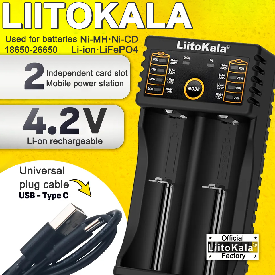 LiitoKala Lii-202 18650 شاحن 1.2 فولت/3.7 فولت/3.2 فولت/3.85 فولت 21700 20700 2665014500   16340 NiMH بطارية ليثيوم أيون شاحن ذكي