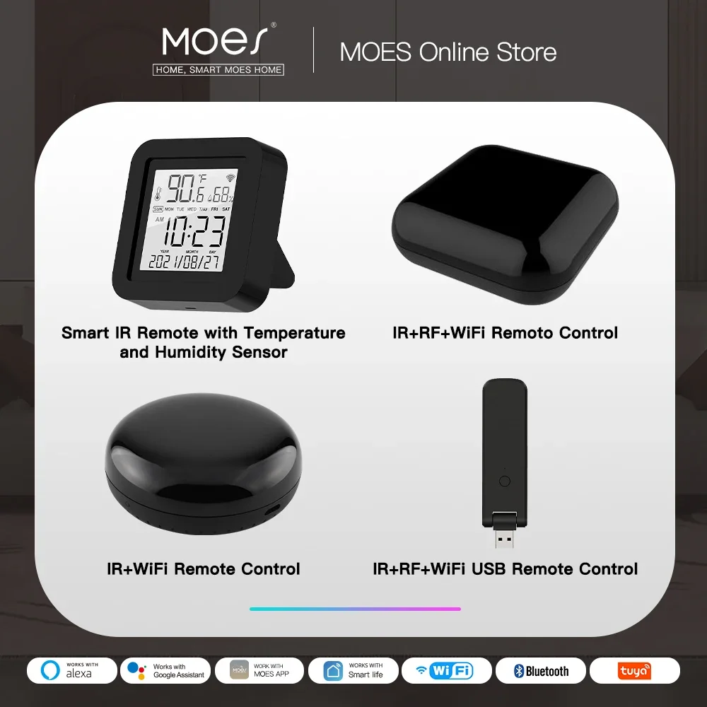 MOES-جهاز تحكم عن بعد عالمي ، wi-fi ، RF ، IR ، RF ، الأجهزة ، الأجهزة ، Tuya ، تطبيق الحياة الذكية ، التحكم الصوتي عبر Alexa ، Google المنزل ، جديد