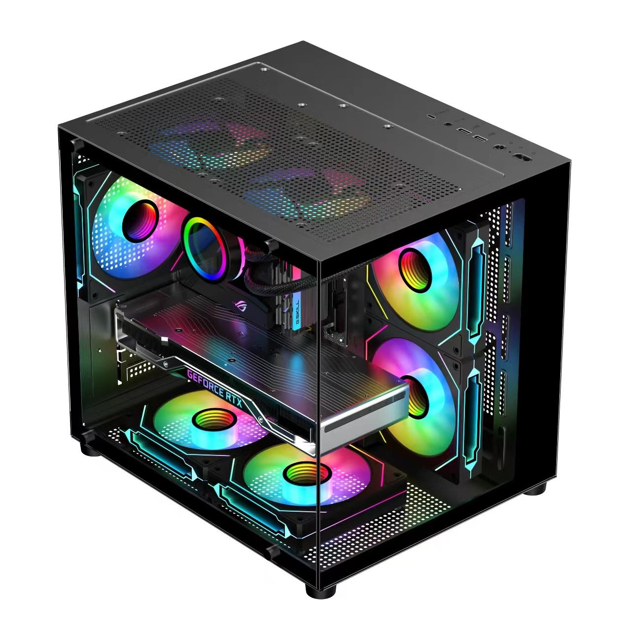خزانة ألعاب الكمبيوتر G-Fire M-ATX سوداء مع زجاج مقسى ومنفذ USB-C - CG300B