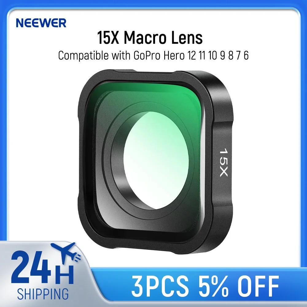 عدسة ماكرو NEEWER 15X لكاميرات GoPro Hero 13 12 11 10 9، فلتر للتصوير عن قرب مضاد للانعكاس، زجاج بصري عالي الدقة متعدد الطبقات