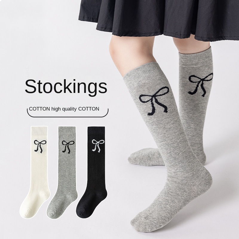 3Pairs المراهقات منتصف العجل الجوارب المدرسية القوس الكورية نمط الربيع الأطفال الركبة عالية ترهل الجوارب موضة الاطفال تكويم الجوارب