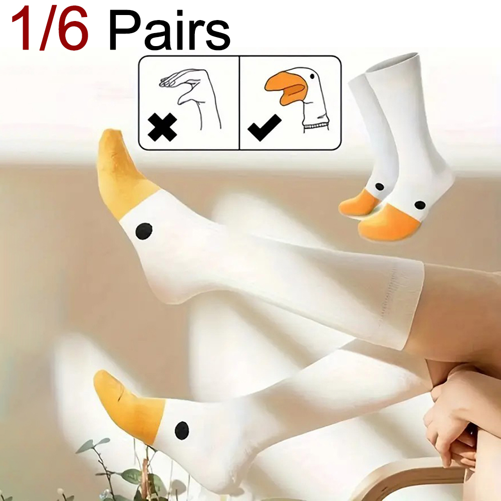 1/6 Pairs الكرتون النساء الجوارب المألوف ومتعدد الاستخدامات تصميم لطيف مضحك أوزة تنفس لينة مريحة المرأة الجوارب غير رسمية ﻿