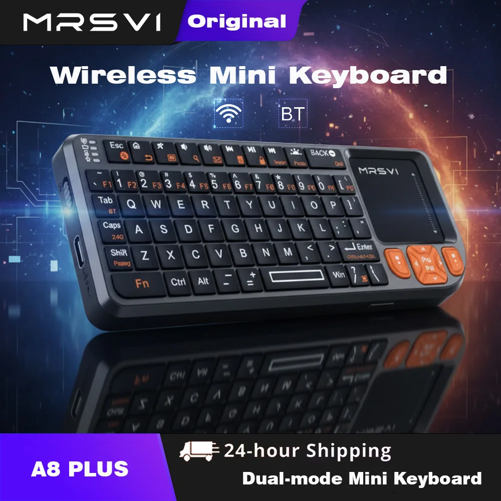 لوحة مفاتيح صغيرة MRSVI A8 PLUS، لوحة مفاتيح لاسلكية بإضاءة خلفية 2.4 جيجاهرتز وبلوتوث 5.0 مع لوحة لمس لأجهزة أندرويد تي في بوكس، ماك، لابتوب، ويندوز