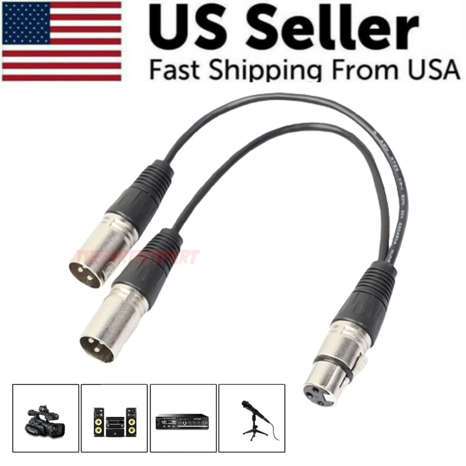 كابل موزع صوت 3Pin XLR أنثى إلى 2 ذكر