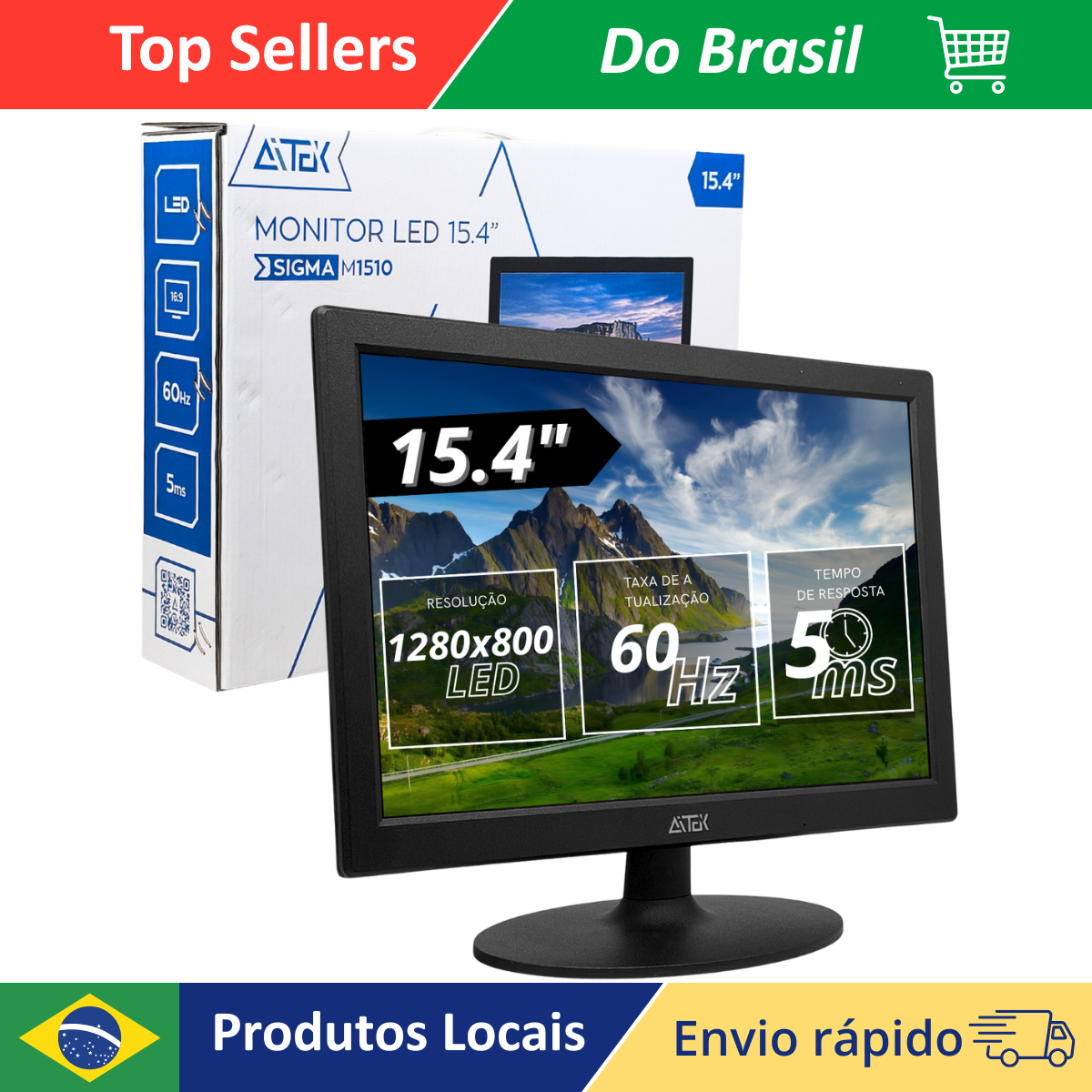 شاشة LED مقاس 15.4 بوصة بدقة عالية 1280x800 واتصال VGA للمكتب والشاشة الثانوية مع معدل تحديث 60 هرتز ووقت استجابة 5 مللي ثانية