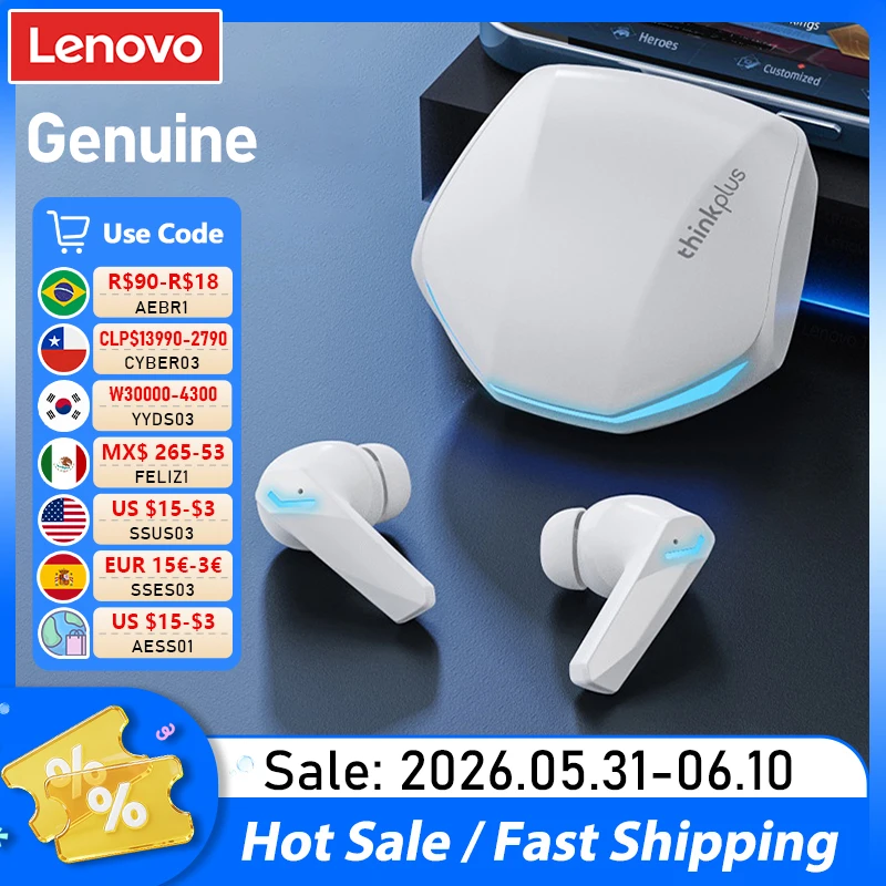 سماعات لينوفو GM2 Pro اللاسلكية بتقنية البلوتوث V5.4، مكالمات عالية الجودة، زمن استجابة منخفض، سماعات ثنائية الوضع للموسيقى والألعاب GM2PRO