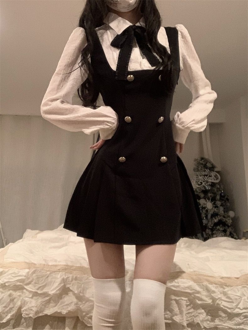 CGC Preppy نمط وهمية قطعتين فساتين نسائية قصيرة عادية ربطة القوس فيونكة اليابانية JK لوليتا فستان أنثى 2025 فساتين الحفلات الصيفية