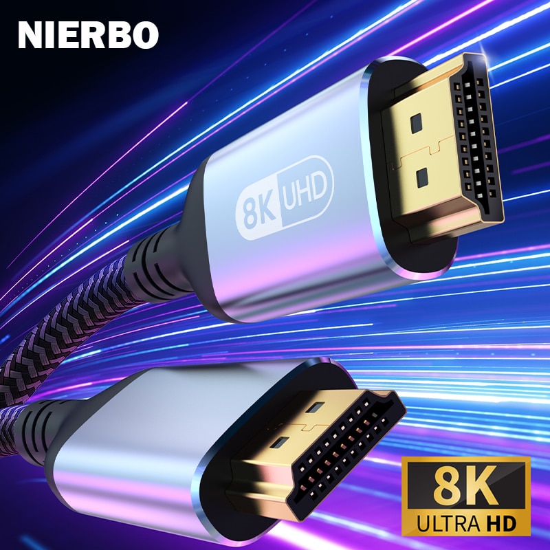 NIERBO HDMI كابل HDMI سلك 8Hz 4K 60Hz 48Gbps EARC قوس HDCP عالي السرعة فائق الدقة للتلفزيون المحمول جهاز عرض PS4 PS5