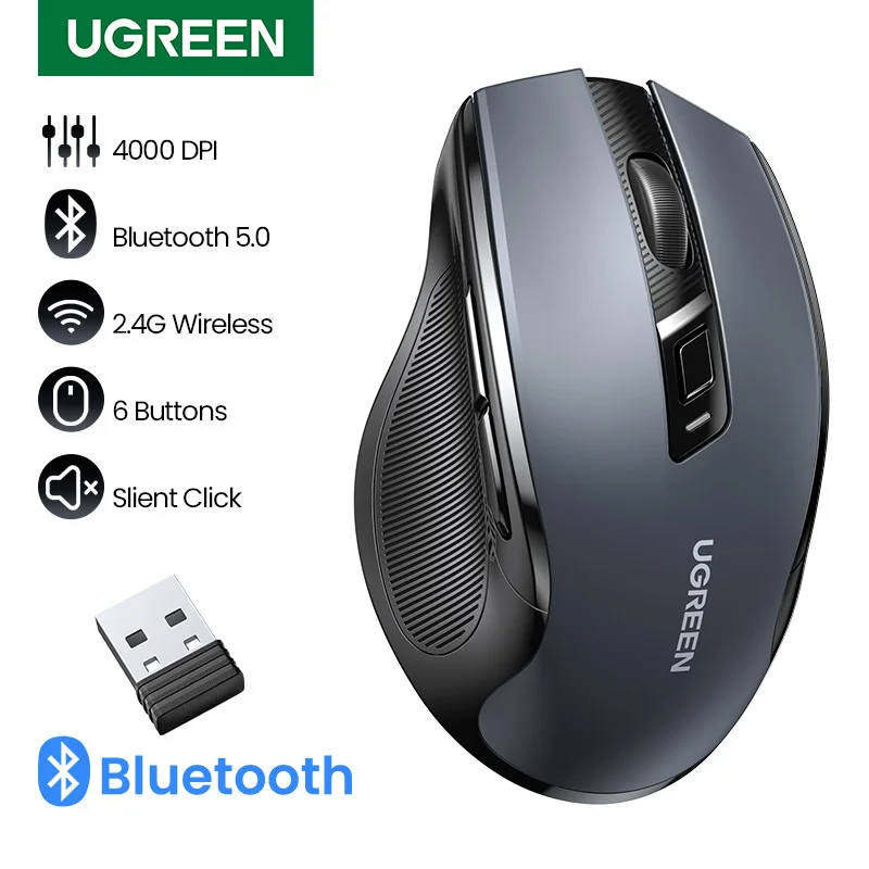 【أعلى sale】 ugreen ماوس ماوس لاسلكي مريح 4000 ديسيبل متوحد الخواص الصامتة 6 أزرار للكمبيوتر اللوحي ماك بوك كتم الفئران هادئة 2.4G الماوس