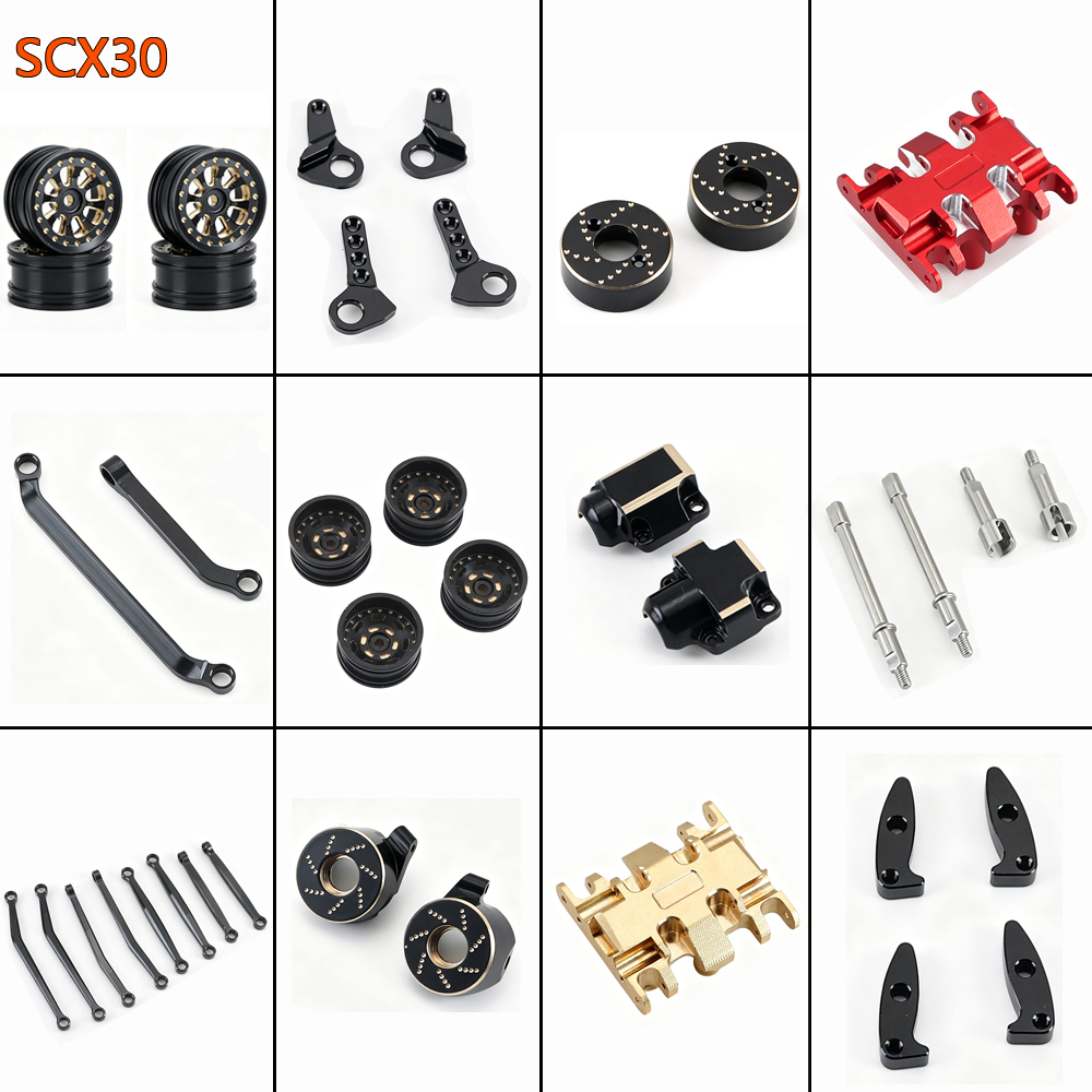 مجموعة ترقية نحاسية لسيارة أكسيال SCX30 بمقياس 1/30 - مفاصل توجيه، أغطية دفرنس، وأوزان للمحاور الخلفية - قطع ترقية لسيارة أكسيال SCX30 RC