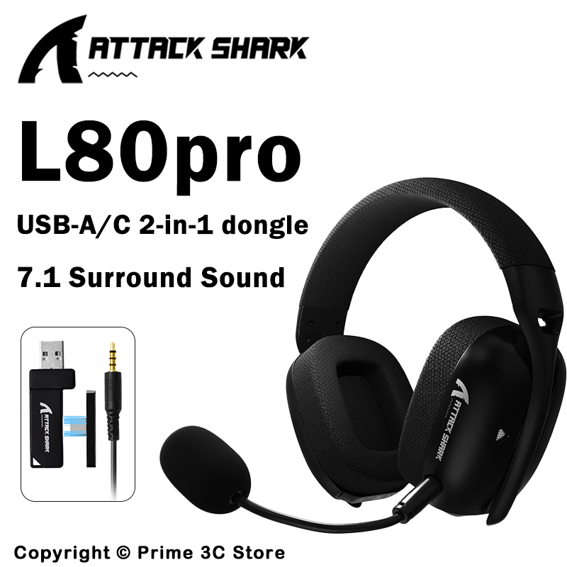 ATTACK SHARK L80PRO سماعة الألعاب اللاسلكية 2.4G/BT/سلكية خفيفة للغاية 40 مم للسائقين سماعة رأس منخفضة الكمون للكمبيوتر PS5 Switch Xbox