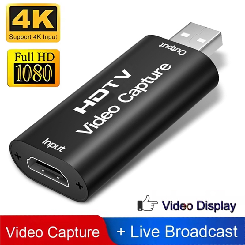 بطاقة التقاط فيديو معدنية بدقة 4K مع منفذين USB 2.0 ومنفذ HDMI متوافق مع USB لتسجيل الألعاب بدقة 1080P لأجهزة سويتش وإكس بوكس وبلايستيشن 4/5 للبث المباشر