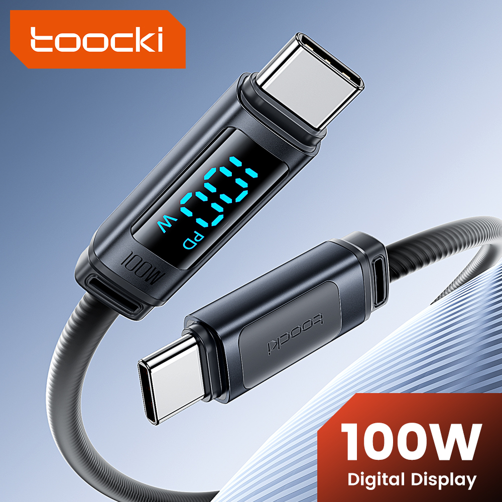 كابل Toocki USB C بقوة 100 واط للشحن السريع مع شاشة LED رقمية، كابل USB C إلى Type C لهواتف آيفون 17 و16 وسامسونج وشاومي وأوبو، سلك بيانات