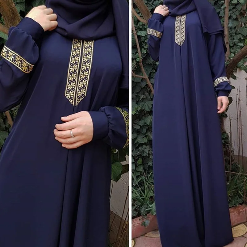 عباية إسلامية طراز عرقي مطبوعة إسلامية فستان عباية بلون واحد فضفاض رداء نسائي غير رسمي للشرق الأوسط