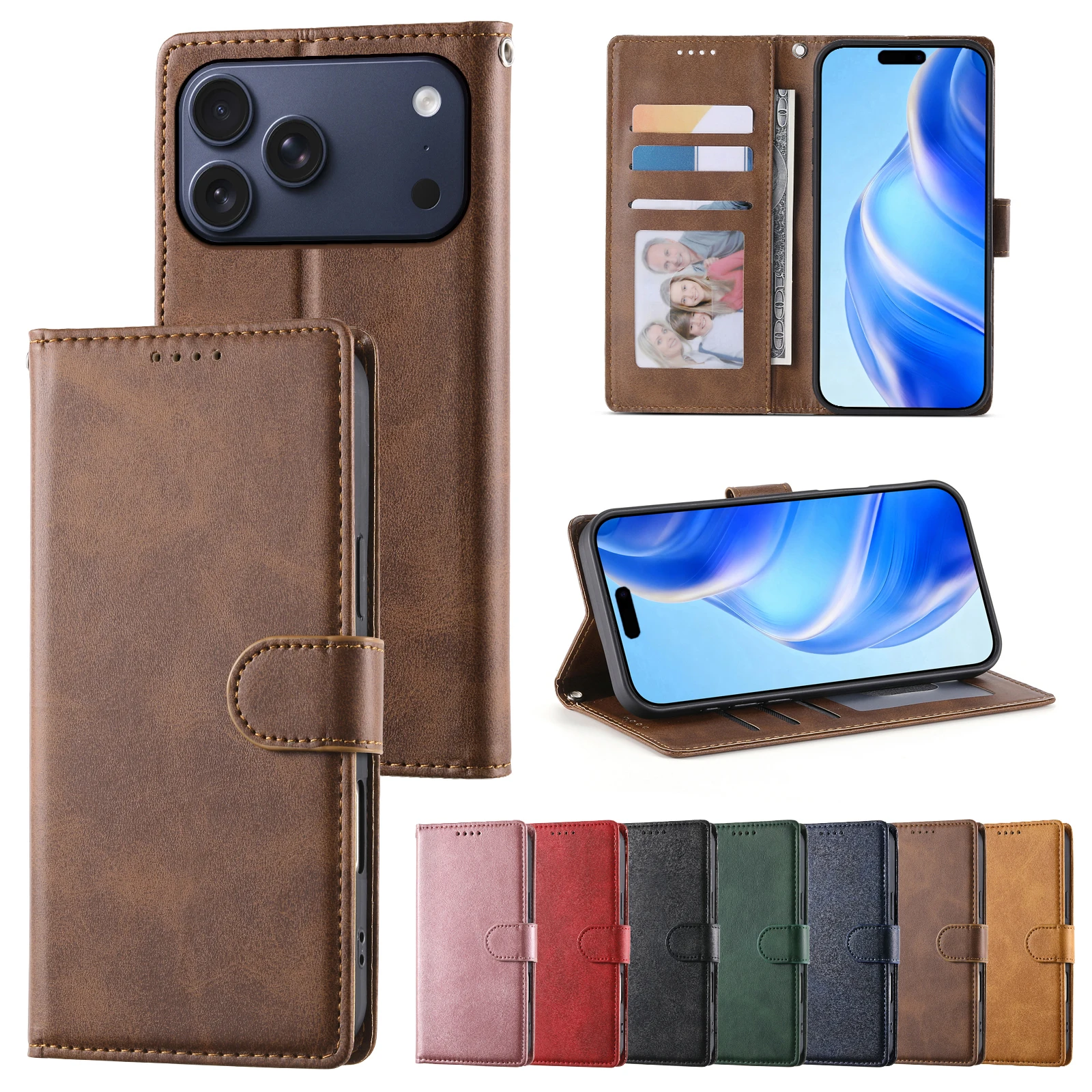 حافظة جلدية للأعمال لهاتف آيفون 17 16 Pro Max Air 16E 15 14 13 12 11 Pro XS Max XR 8 7 Plus SE غطاء محفظة Solt