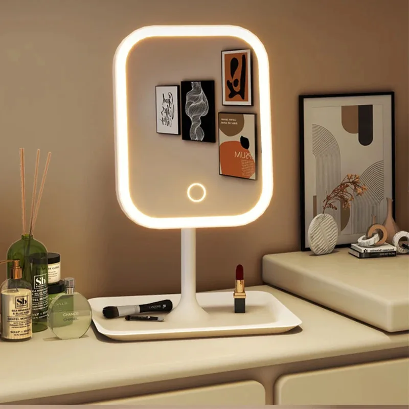 مرآة زينة LED جديدة قابلة لإعادة الشحن بثلاثة ألوان قابلة لإعادة الشحن - مرآة مستحضرات تجميل محمولة تعمل باللمس للسفر المنزلي