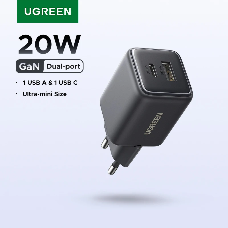 UGREEN 20 واط GaN شاحن PD3.0 QC3.0 شاحن هاتف USB صغير C آيفون 16 15 14 برو ماكس سامسونج S25 شاومي اللوحي باد الهواء برو