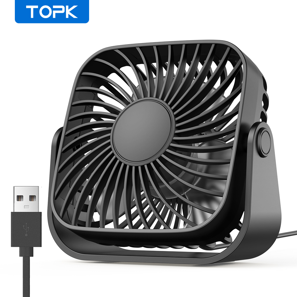 TOPK 4 بوصة USB مروحة محمولة صغيرة للتخييم، 3 سرعات مروحة شخصية لطاولة المكتب هادئة، 360 درجة ° تعديل المشجعين الدائمة لغرفة المنزل