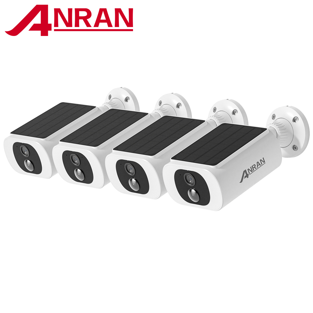 ANRAN 2K كاميرا تعمل بالطاقة الشمسية 4 قطع مجموعة كاميرات مراقبة للمنزل 2.4G كاميرا واي فاي لاسلكية بطارية مدمجة، ضوء كاشف، رؤية ليلية ملونة
