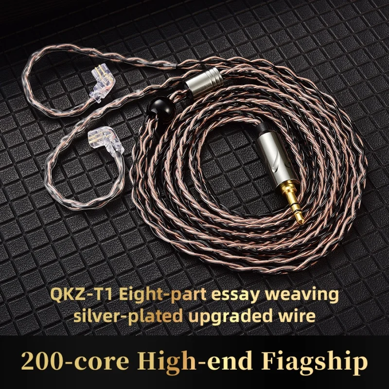 كابل ترقية QKZ T1 بـ 200 نواة و8 جدائل من النحاس OFC المطلي بالفضة، موصل 3.5 مم من نوع QDC لسماعات KZ ZSN Pro X TRN MT1 ZXT