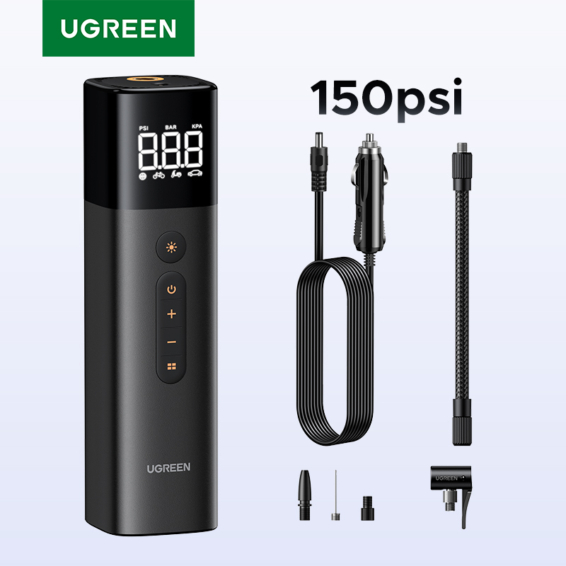 UGREEN مضخة هواء للسيارة ضاغط هواء محمول للسيارات والدراجات النارية ومنفاخ إطارات كهربائي مع شاشة LCD رقمية
