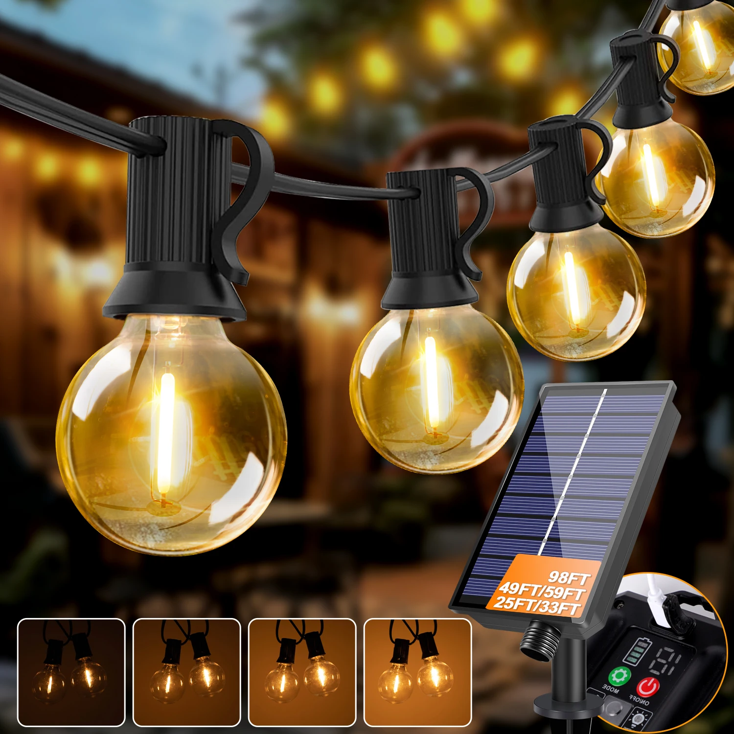 Led G40 الشمسية غلوب Led سلسلة أضواء في الهواء الطلق مقاوم للماء شاتيربروف الشمسية مصابيح تعليق للزينة للفناء الخلفي بيسترو الديكور الخفيفة