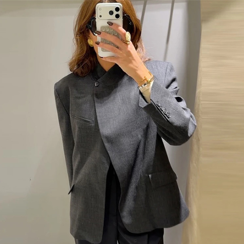 سترة نسائية غير رسمية معطف بانت الدعاوى كم كامل التلبيب سبليت الصلبة جاكيتات سيدة 2025 الخريف ملابس خارجية غير رسمية الإناث الشارع