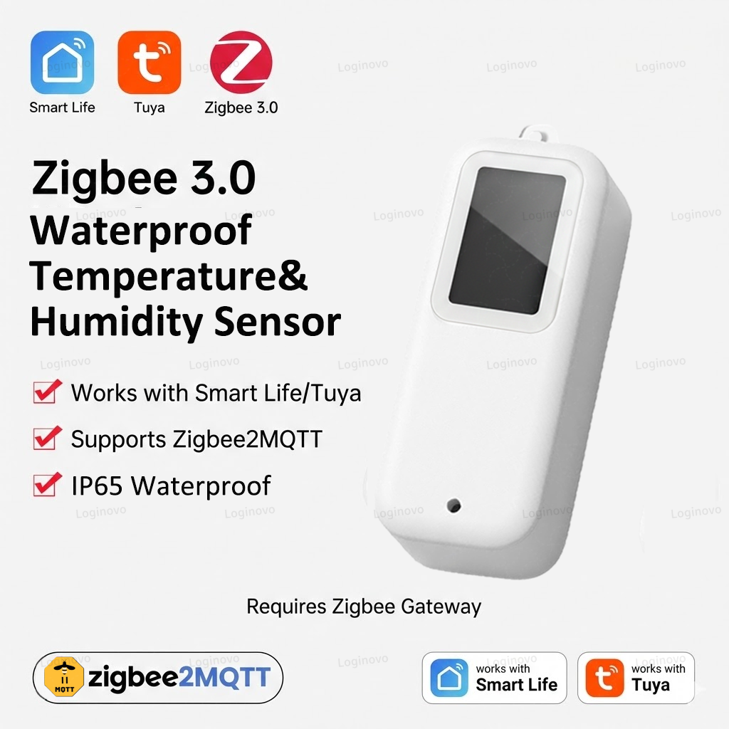 مقياس حرارة ورطوبة ذكي بتقنية Zigbee مقاوم للماء IP65 مع شاشة LCD متوافق مع أليكسا وجوجل هوم وTUYA وZ2M