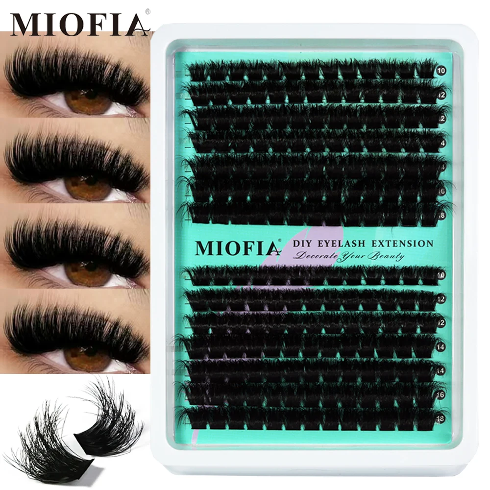 رموش MIOFIA Wispy Thick Lashes Cluster 50D 80D 100D 150D طبيعية وكثيفة، تمديدات رموش صناعية بتأثير عين القطة، علبة مختلطة للمكياج