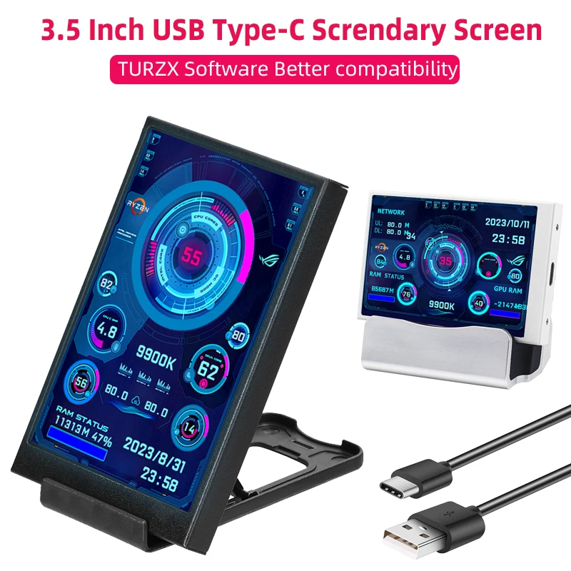 شاشة ثانوية 3.5 بوصة من النوع C للكمبيوتر وحدة المعالجة المركزية RAM GPU شاشة HDD 320*480 IPS LCD ISB عرض برنامج TURZX NO AIDA64