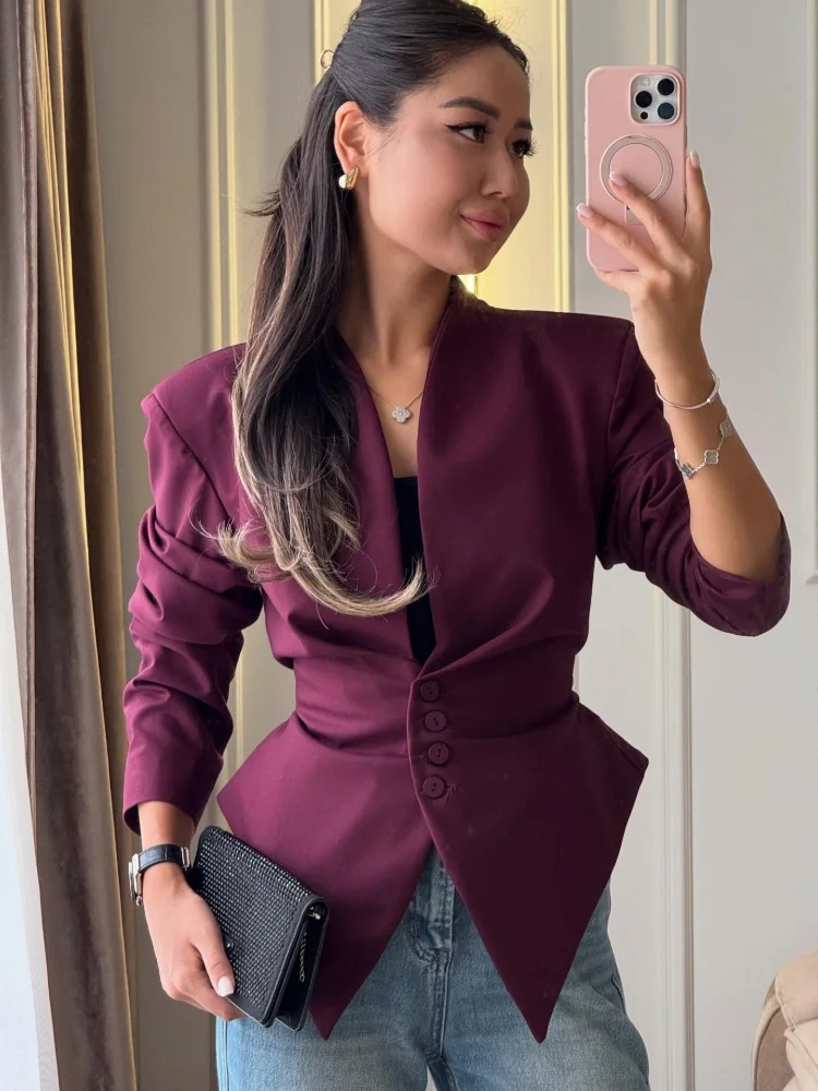 جاكيت نسائي مقسم بالكامل ياقة على شكل V خصر مقسم بأزرار 单-breasted ربط الحزام كيمونو سترة نسائية外套 خريف 2026 ملابس خارجية سيدات