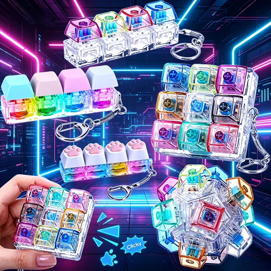 سلسلة مفاتيح بإضاءة LED على شكل لوحة مفاتيح، لعبة فيدجت قابلة للضغط، أداة تخفيف التوتر، إكسسوار مكتبي محمول، ديكور مكتبي، هدية لتخفيف القلق