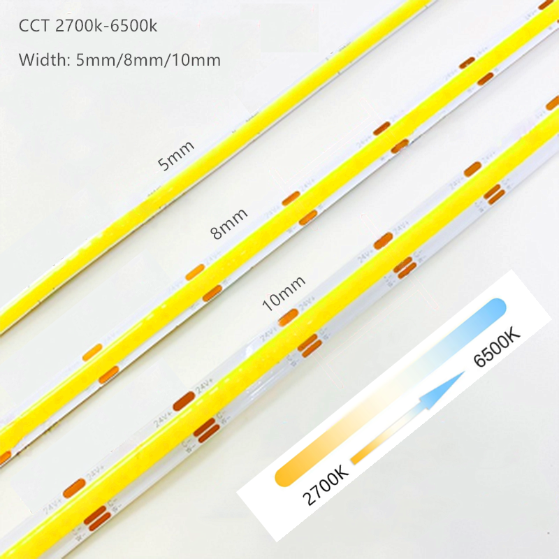 12 فولت 24 فولت تيار مستمر CCT COB LED قطاع ضوء 2700 كيلو إلى 6500 كيلو تغيير لون LED الشريط الخطي مزدوج اللون RA90 عكس الضوء الشريط 5 مللي متر 8 مللي متر العرض